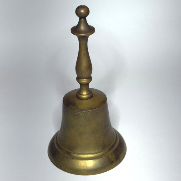 Solid Brass Hand Bell School Bell Dinner Bell India 6-1/2" Tall - Picture 3 of 6